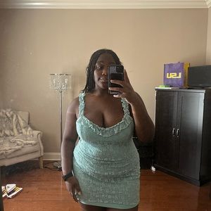 Blue lace floral mini dress